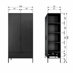 Discount WOOOD Adam 2-deurs kast grenen Zwart