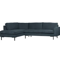 New WOOOD Arwin hoekbank ribstof links staal Blauw