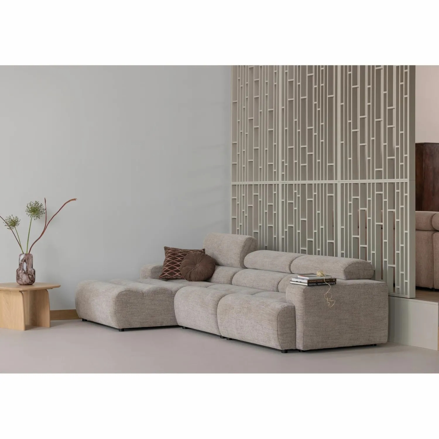 Sale WOOOD Aziz kussens velvet bruin/naturel - set van 3