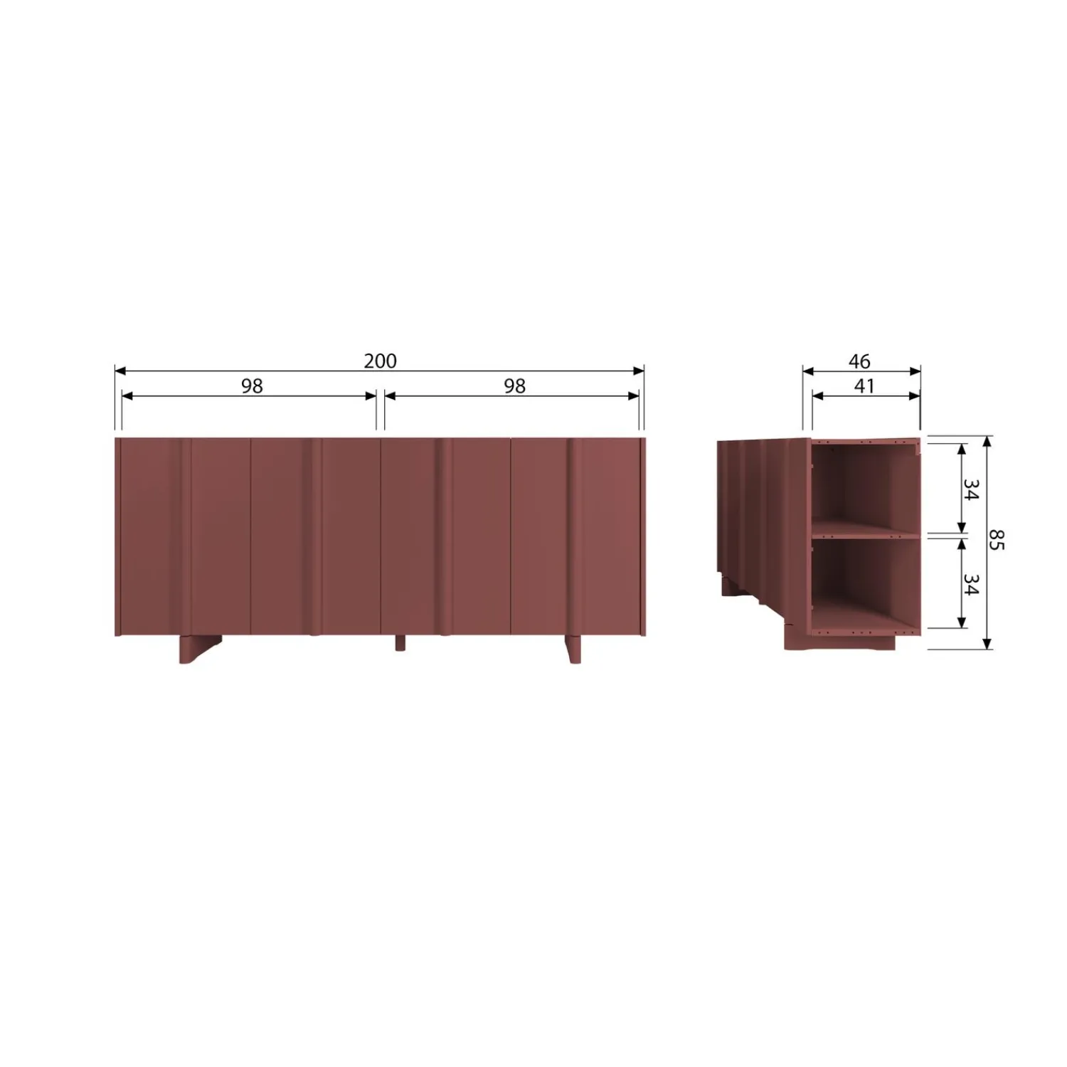 Clearance WOOOD Basu dressoir grenen rood Bordeaux