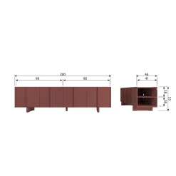 Sale WOOOD Basu tv meubel 200 cm grenen bordeauxrood
