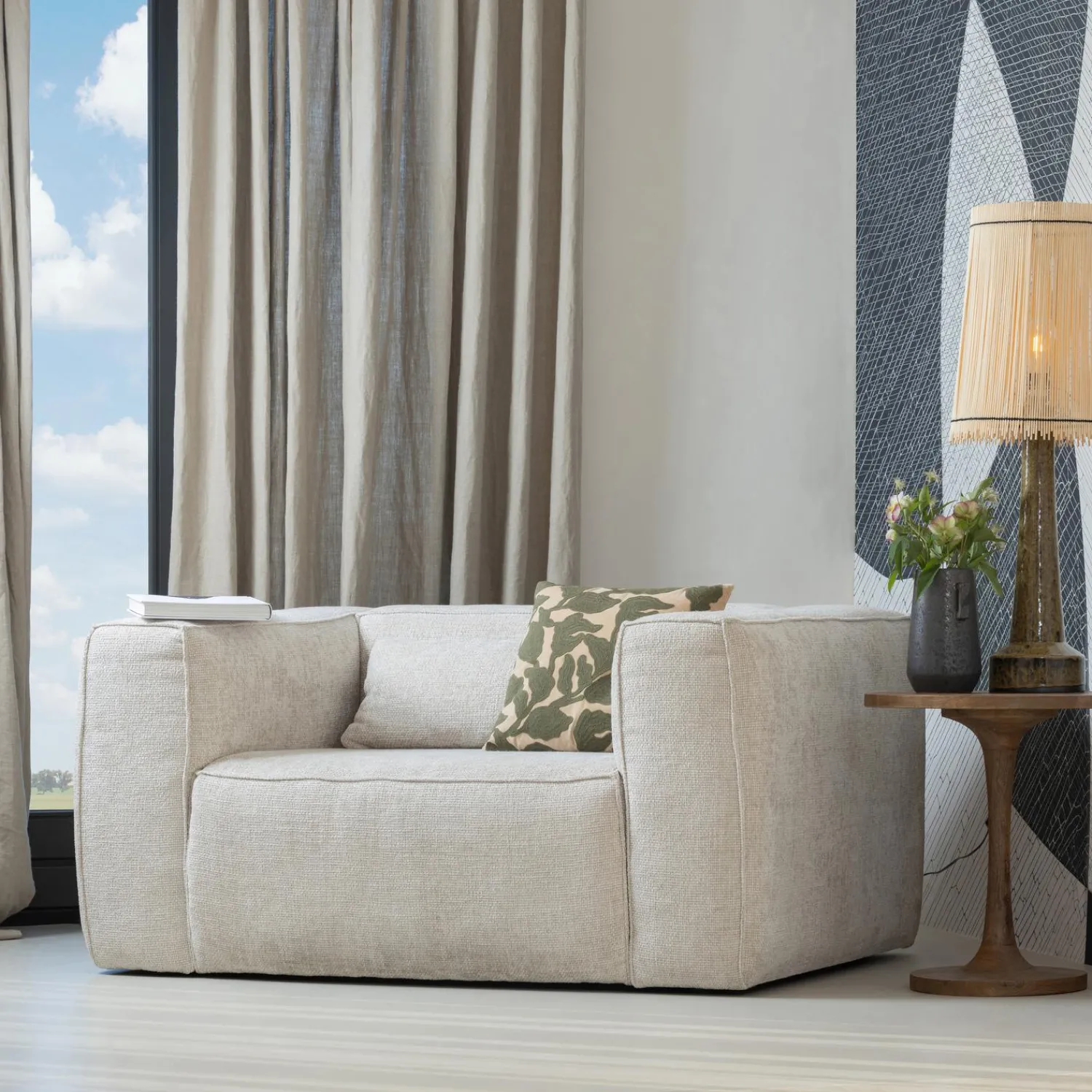 Hot WOOOD Bean fauteuil grove melange stof Naturel