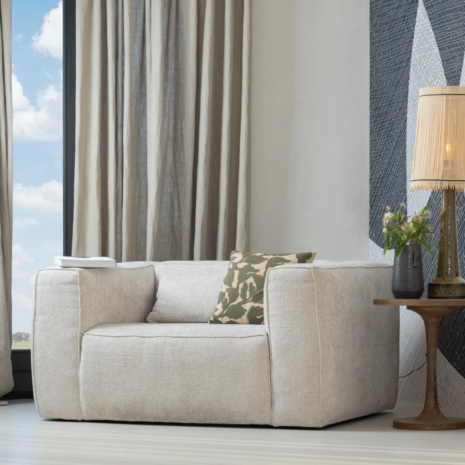 Hot WOOOD Bean fauteuil grove melange stof Naturel