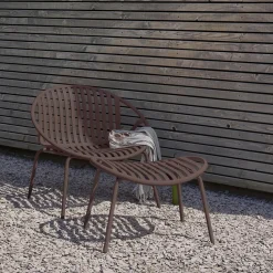 New WOOOD Bruce tuin loungestoel + hocker pp/metaal Paars/bruin