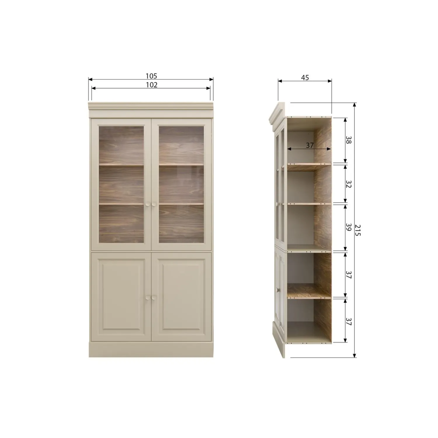 New WOOOD Chow 4-deurs vitrinekast grenen dakargrau