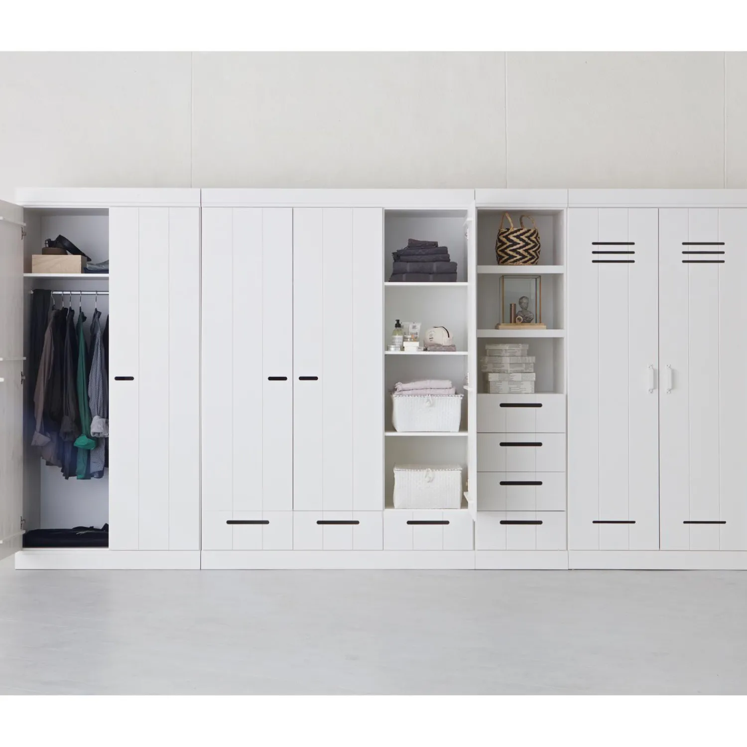 Outlet WOOOD Connect 3-deurs kledingkast + lade Wit