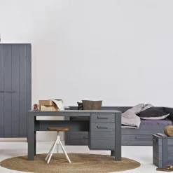 WOOOD Dennis bed 90x200 cm grenen steel grey geborsteld Staalgrijs