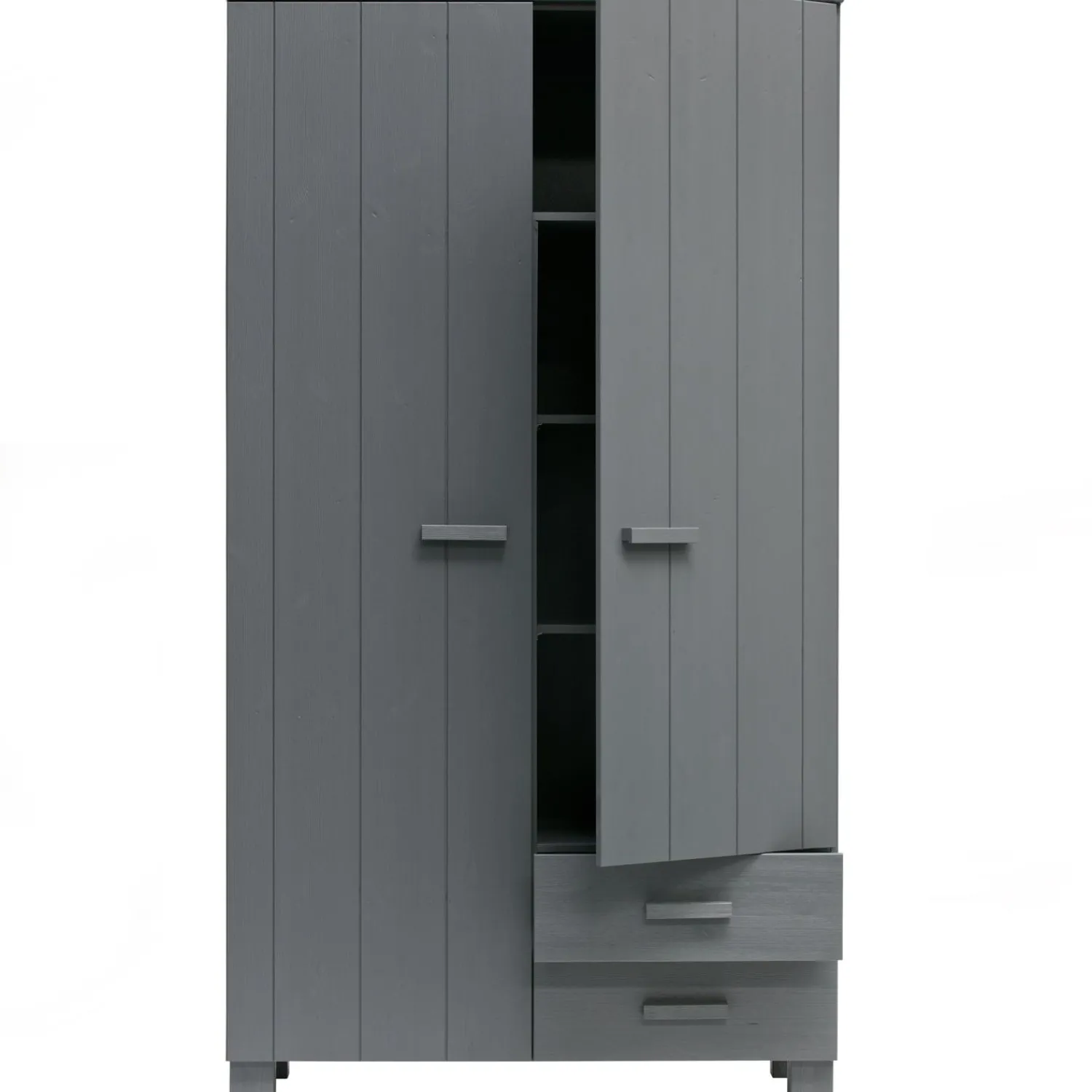 WOOOD Dennis kast met laden grenen steel grey Staalgrijs