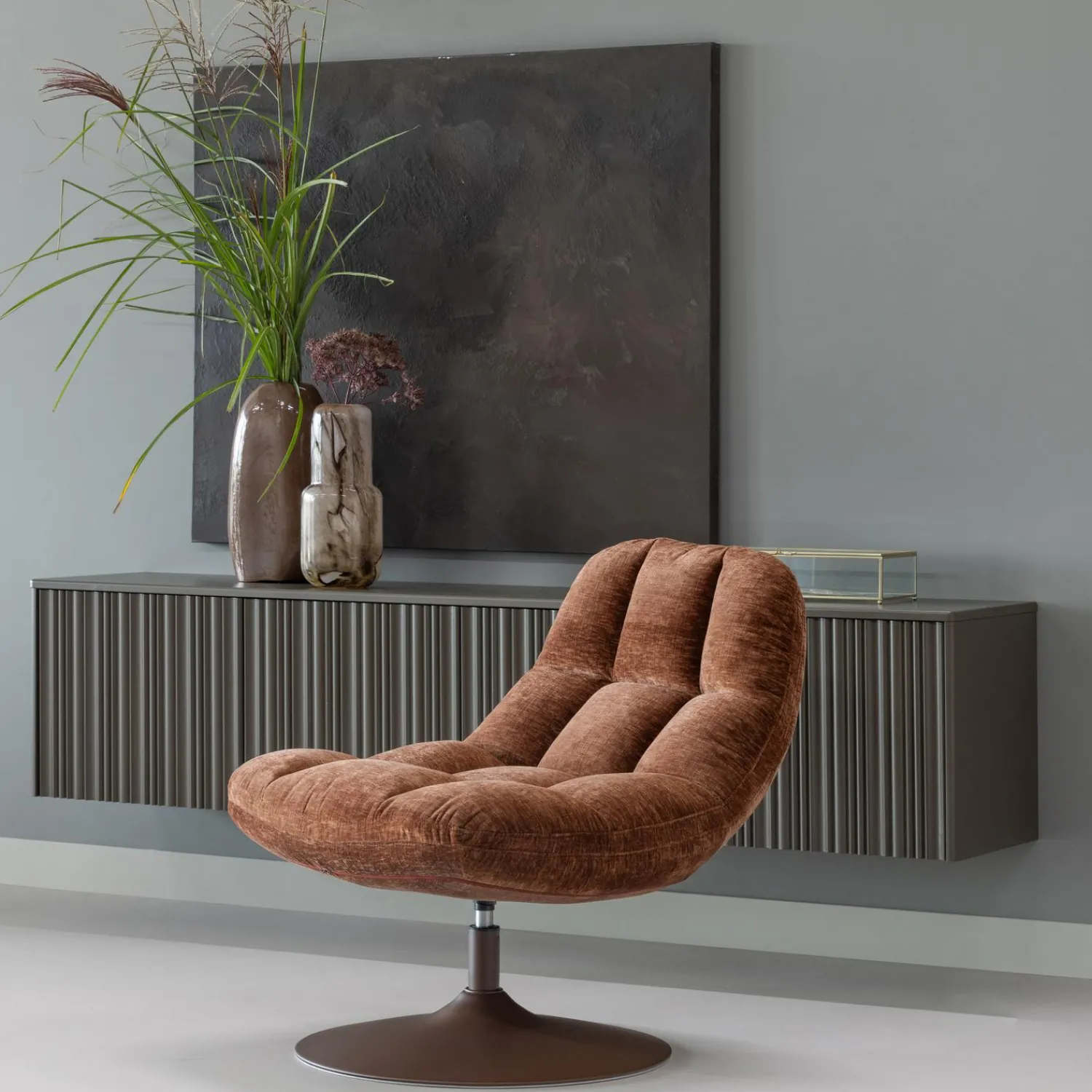Hot WOOOD Elvi draaifauteuil chenille structuur roestbruin