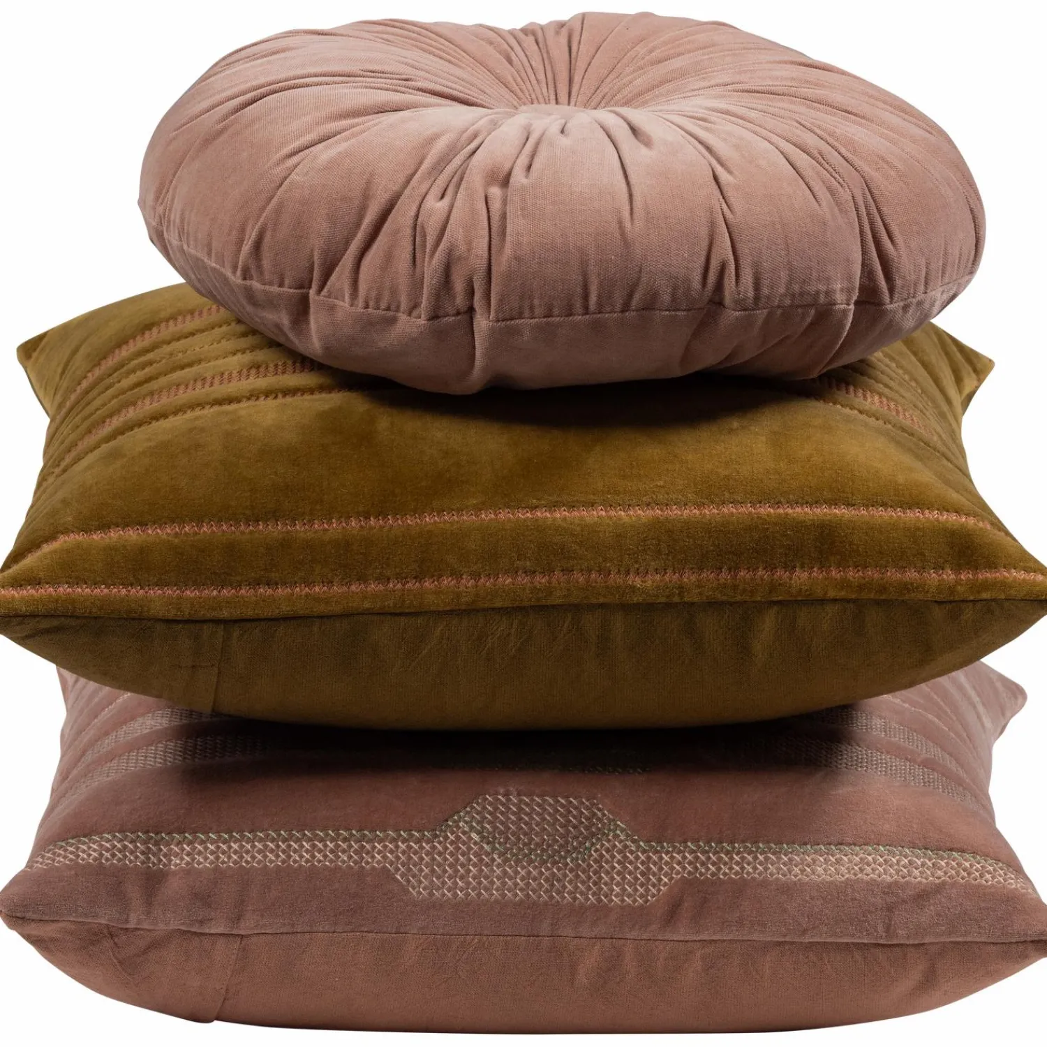 Hot WOOOD Feis kussens velvet roze/naturel - set van 3