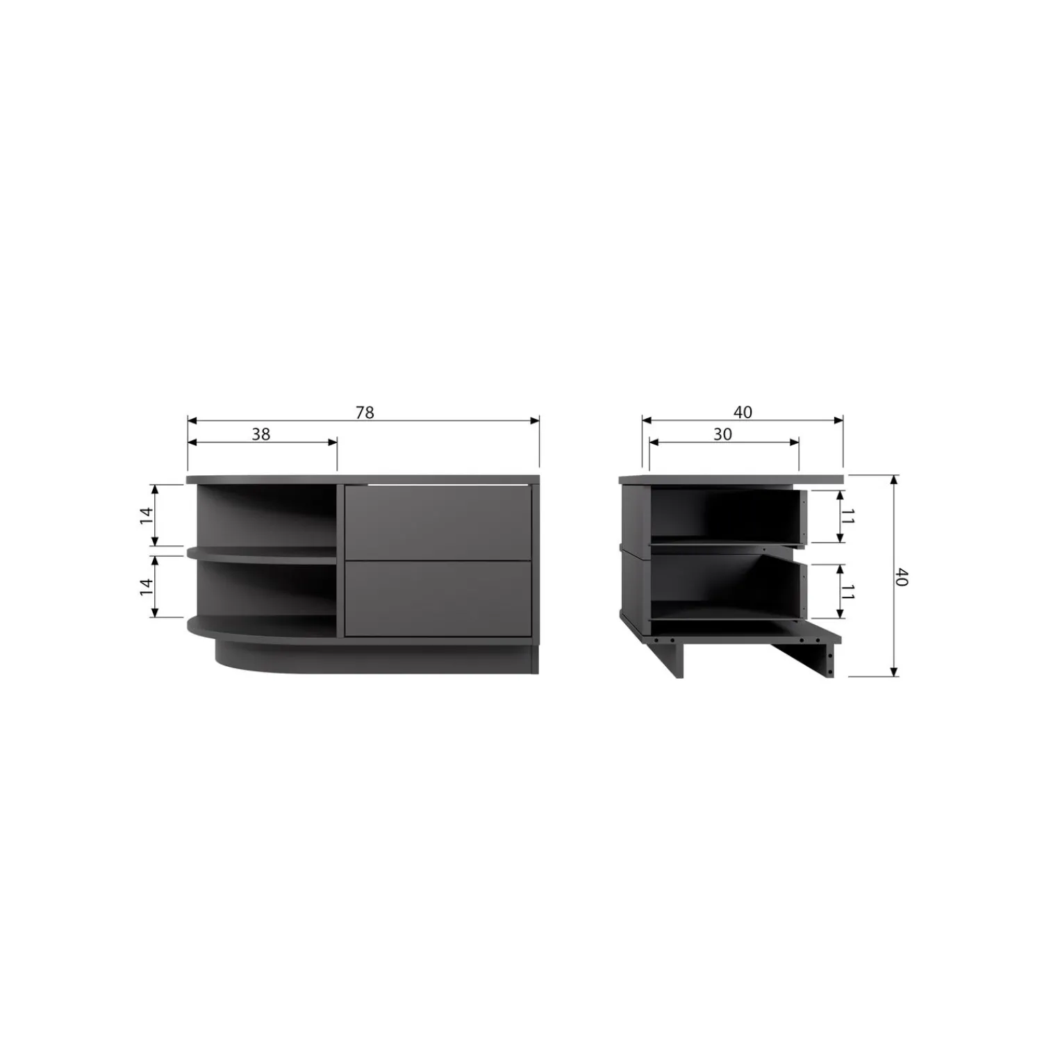 Sale WOOOD Finca tv meubel rond links 78 cm grenen diepzwart