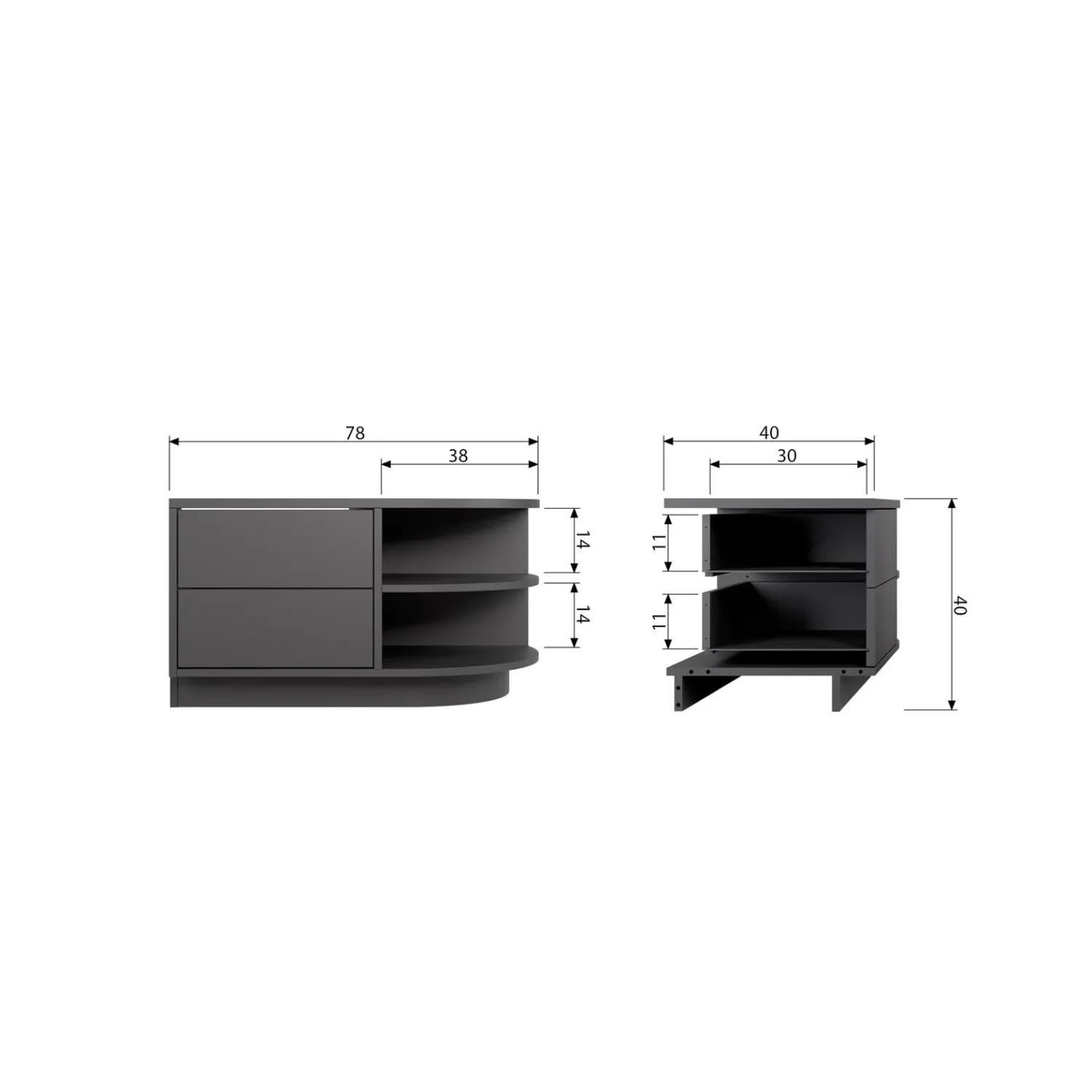 Sale WOOOD Finca tv meubel rond rechts 78 cm grenen diepzwart