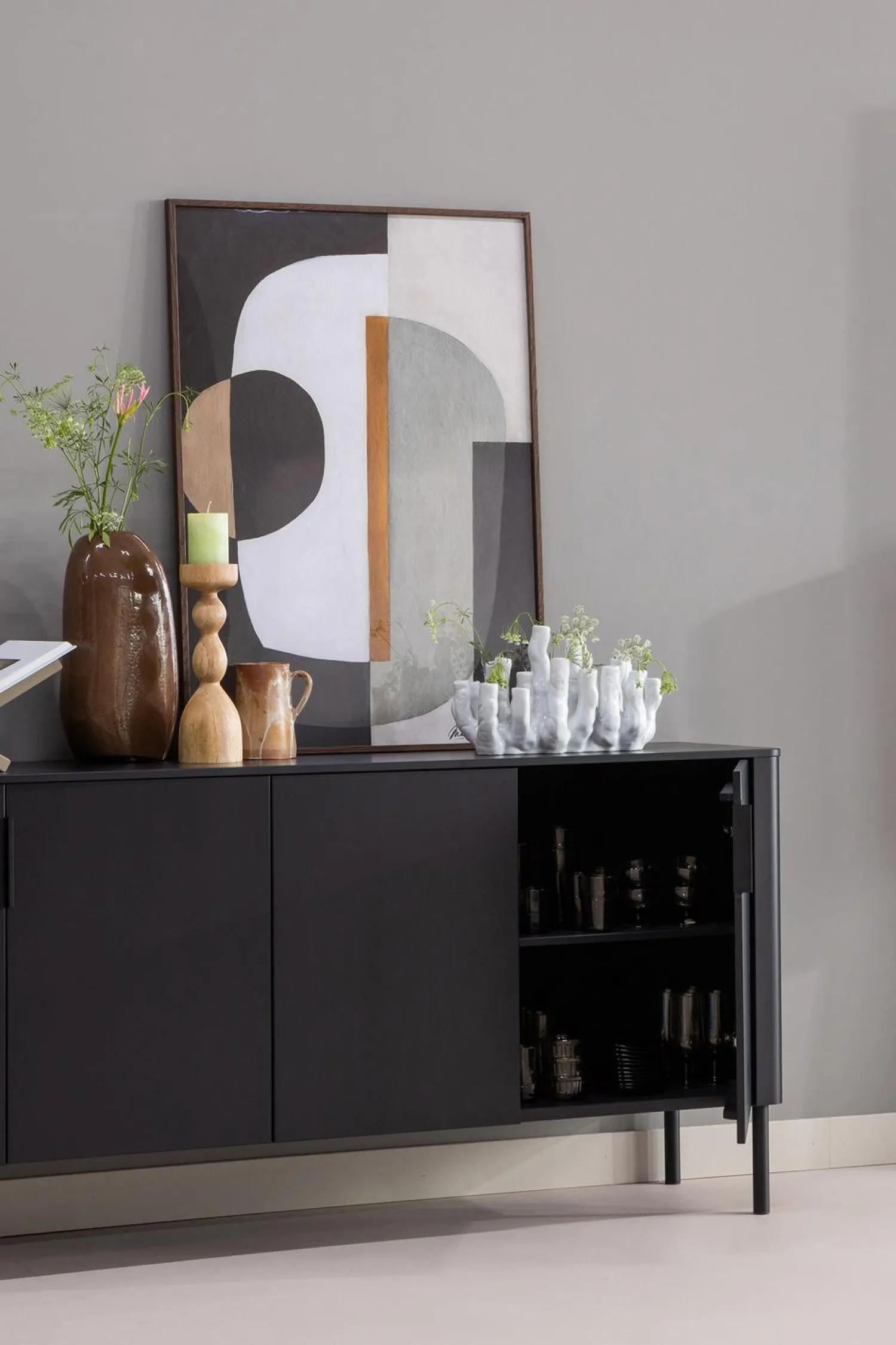 Online WOOOD Gunnar dressoir 200 cm grenen Matzwart