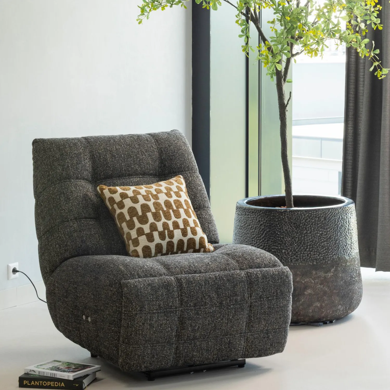 Online WOOOD Hein relaxfauteuil elektrisch antraciet/bruin melange Antraciet melange