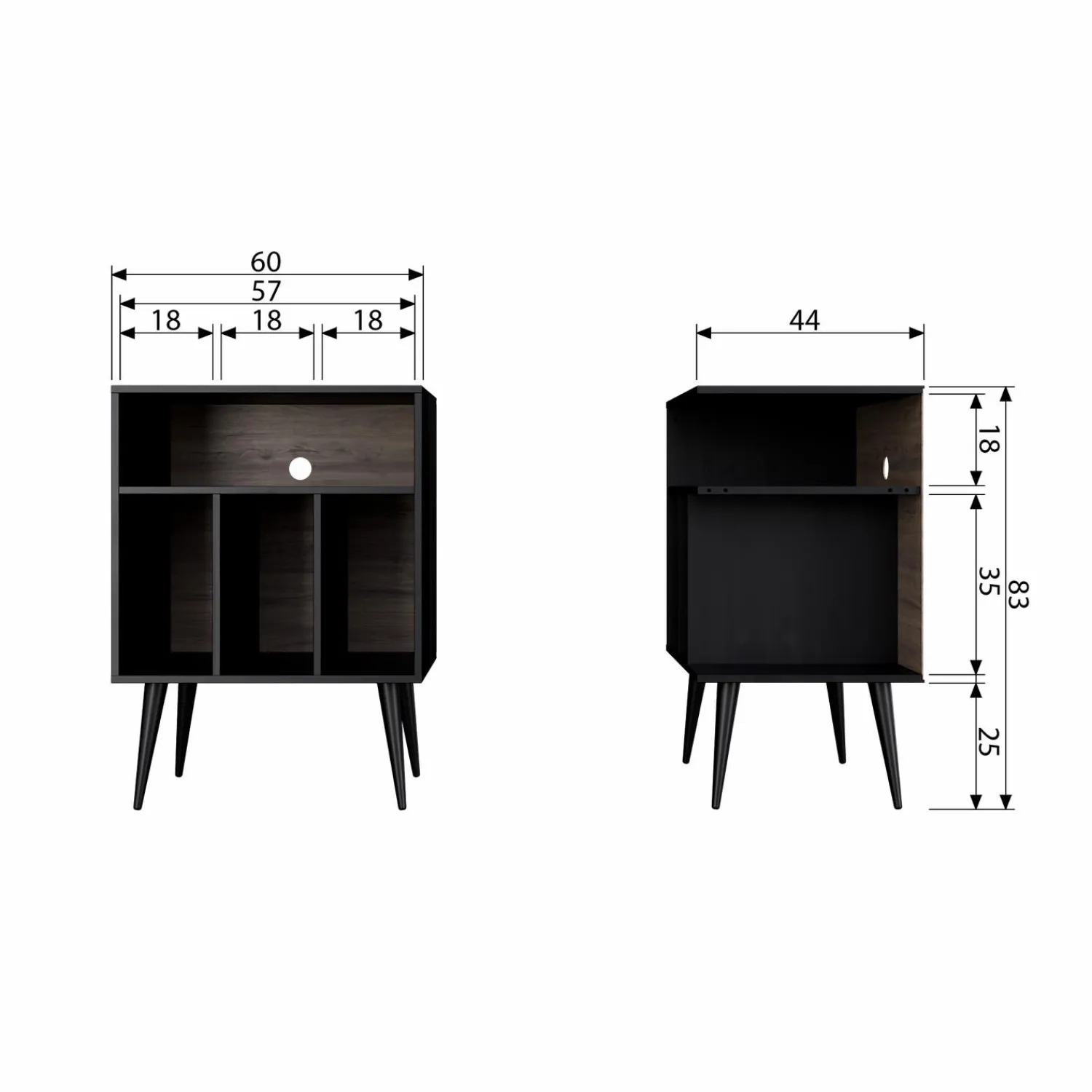 New WOOOD James kastje zwart/walnoot