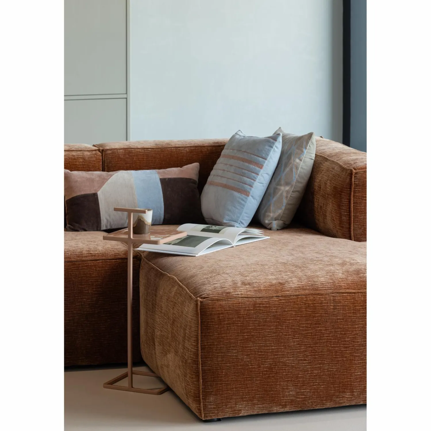 WOOOD Laon kussens velvet naturel/blauw - set van 3