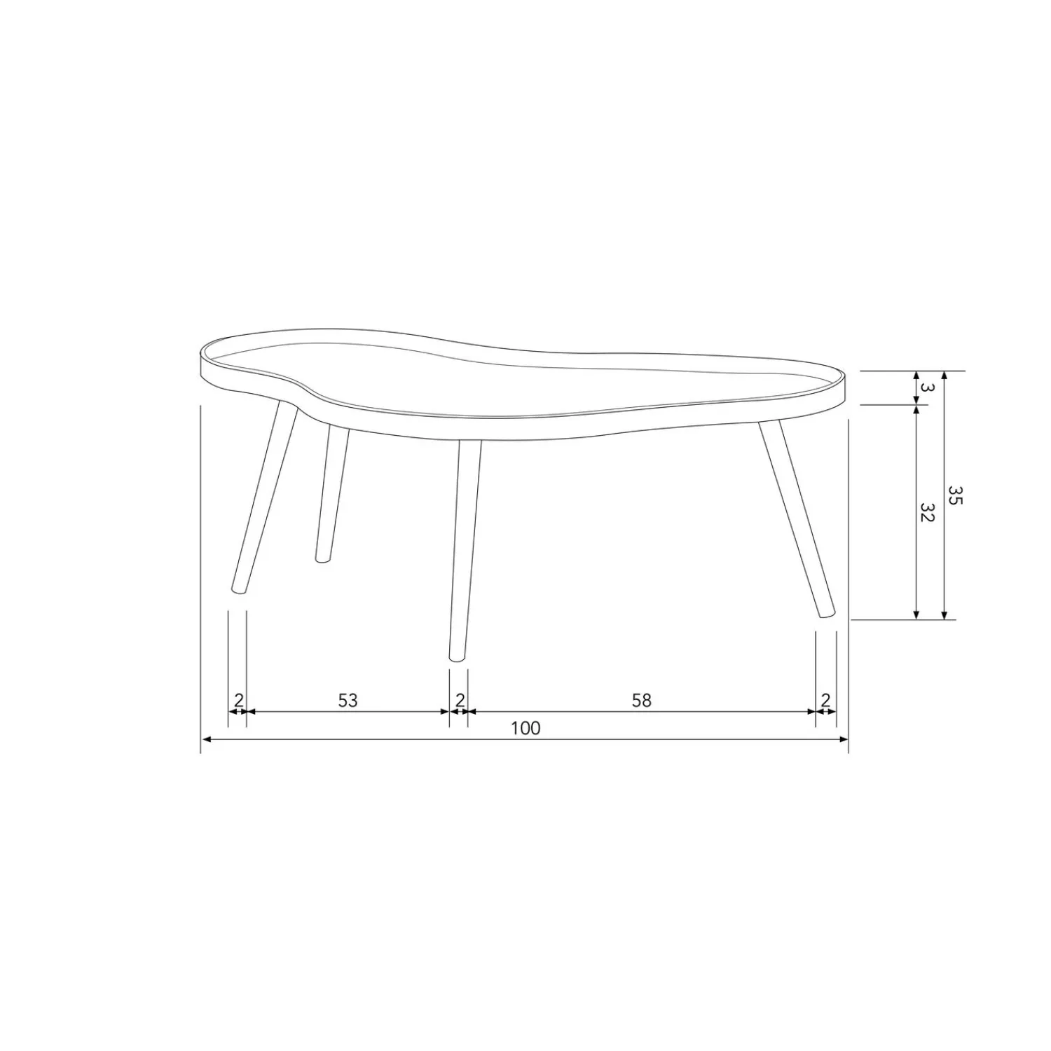 Clearance WOOOD Mae bijzettafel organisch langwerpig hout alpaca