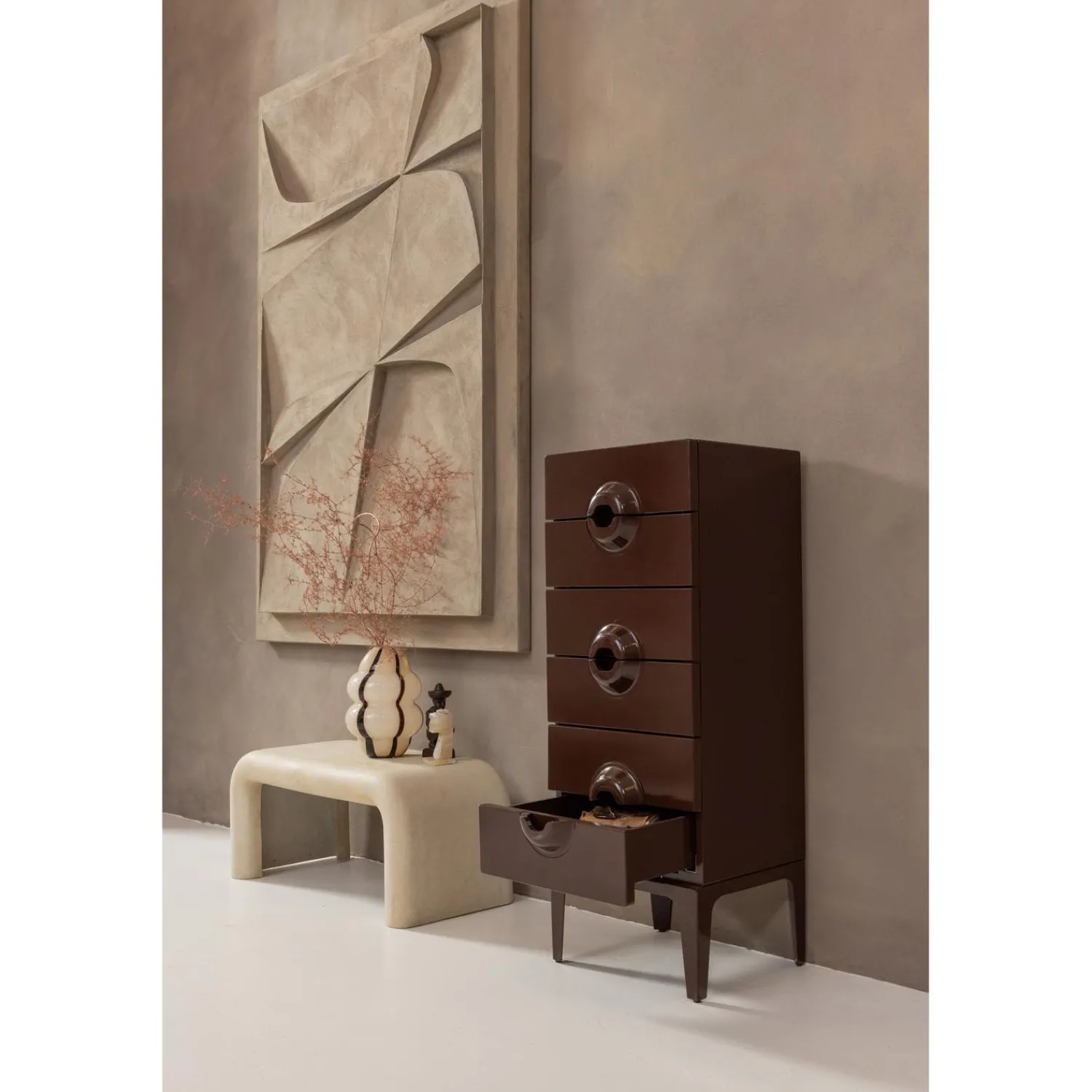 Discount WOOOD Merge ladekast 6 lades hout bruin/rood