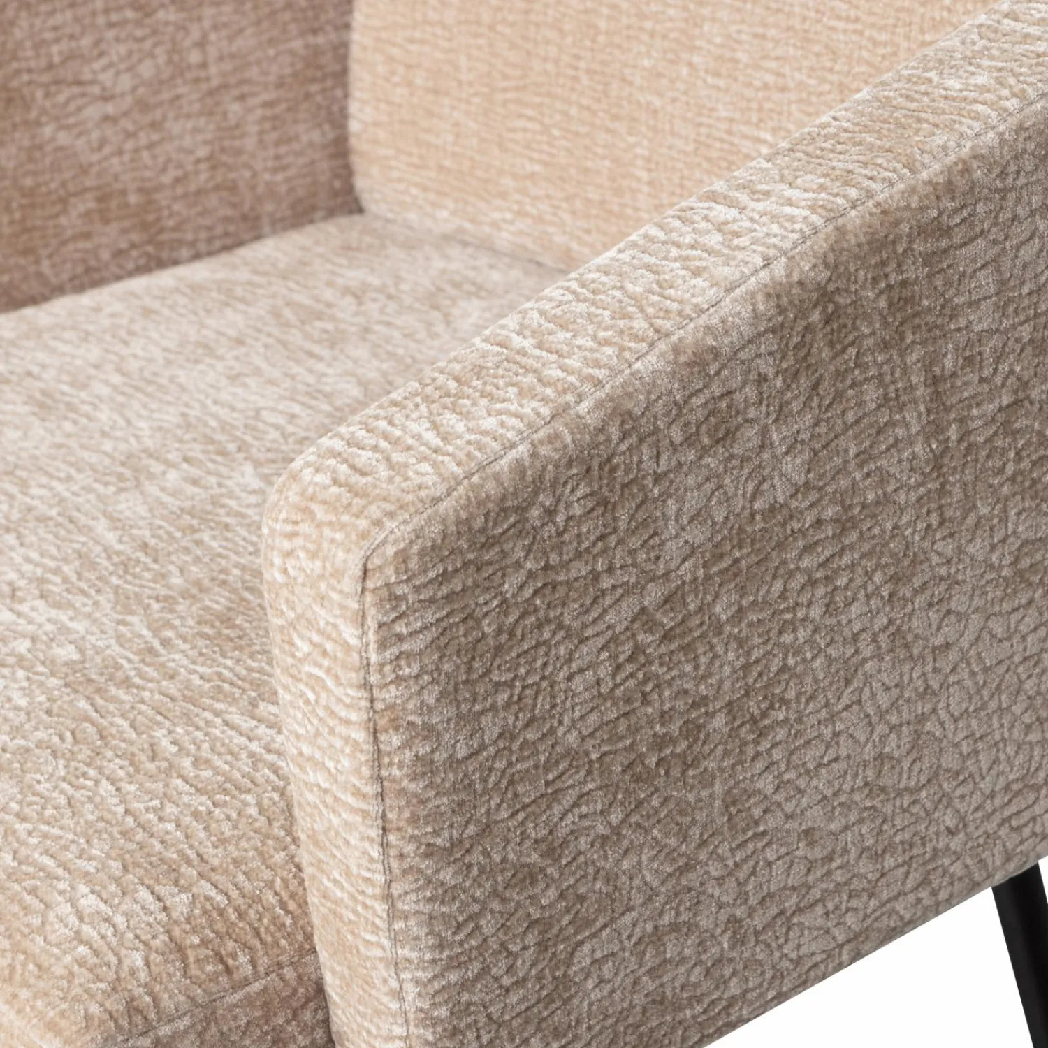 Discount WOOOD Mount eetkamerstoel met armleuning 3D chenille Zand