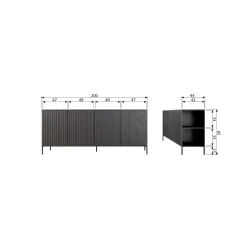 Clearance WOOOD New Gravure dressoir 200 cm grenen Zwart