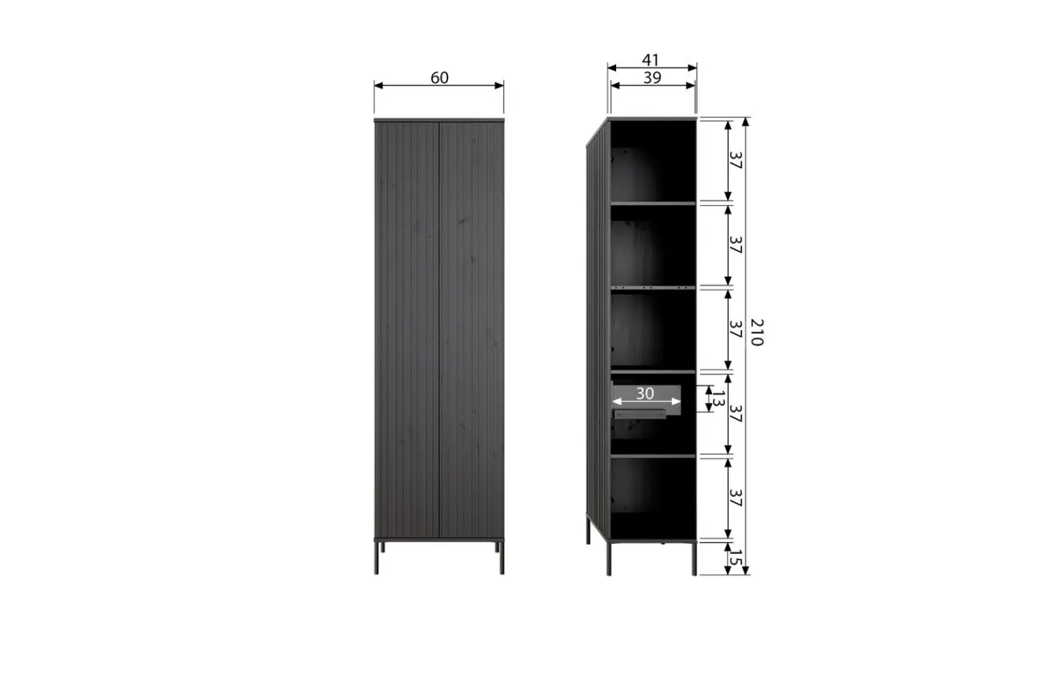 Clearance WOOOD New Gravure hoge kast met lade grenen Zwart