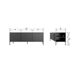 Clearance WOOOD New Gravure tv meubel 150 cm grenen Zwart
