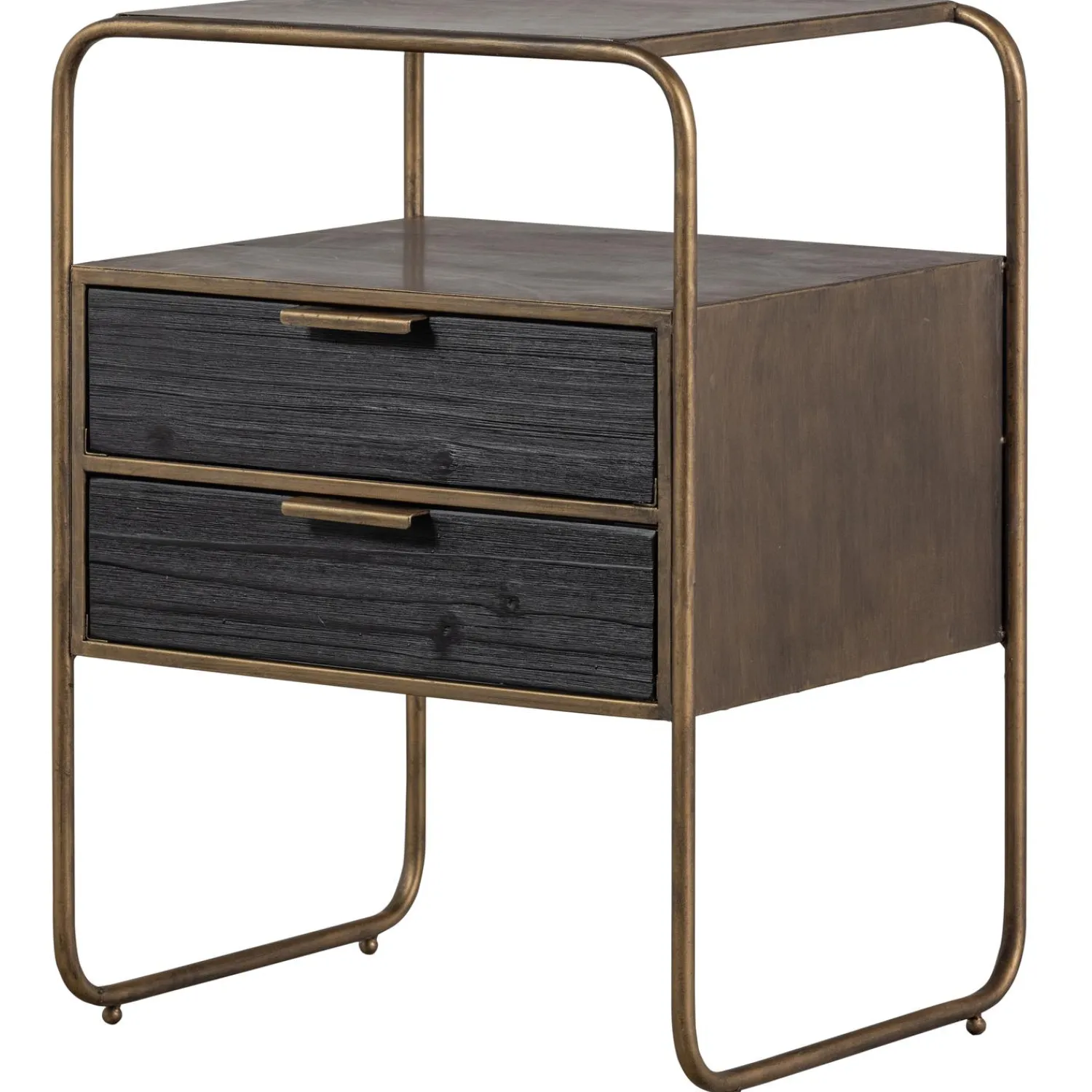 New WOOOD Polite nachtkastje metaal/hout antique brass