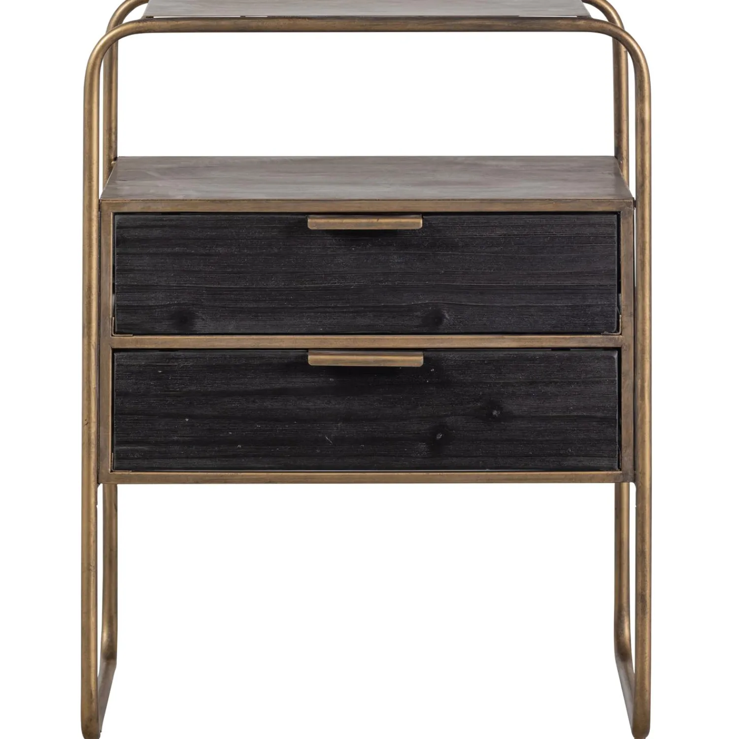 New WOOOD Polite nachtkastje metaal/hout antique brass