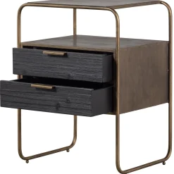 New WOOOD Polite nachtkastje metaal/hout antique brass