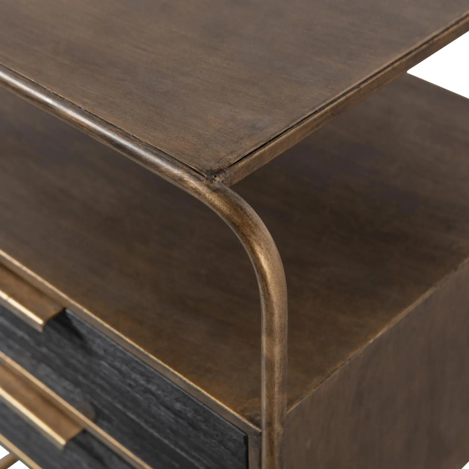 New WOOOD Polite nachtkastje metaal/hout antique brass