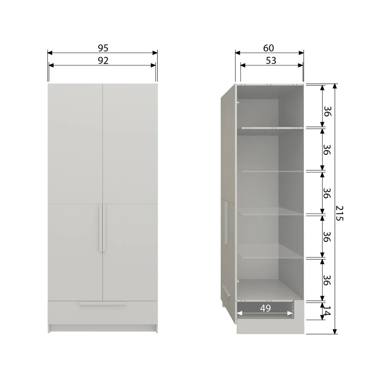 Discount WOOOD Pure 2-deurs hangkast - splitdeur grenen dust