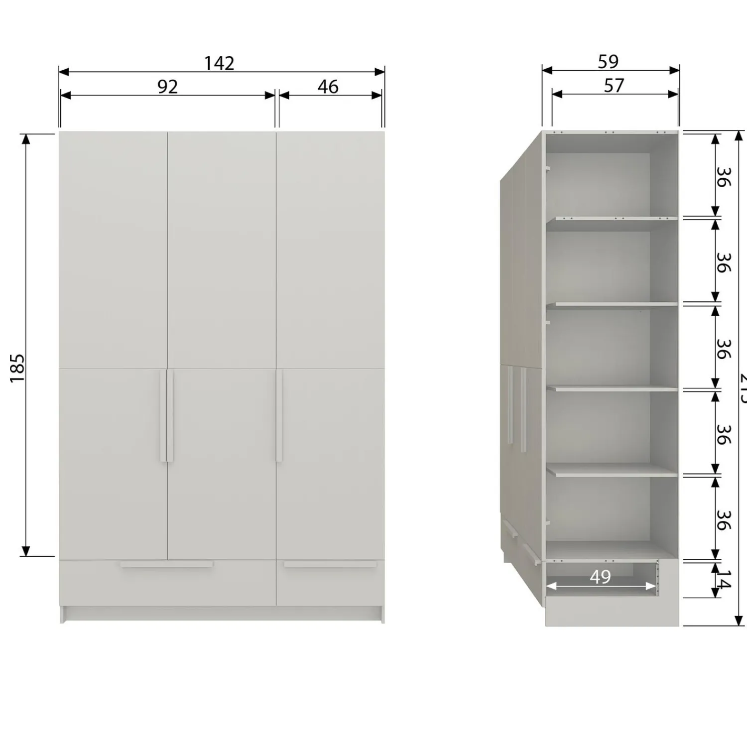 WOOOD Pure 3-deurs hang/legkast - splitdeur grenen dust