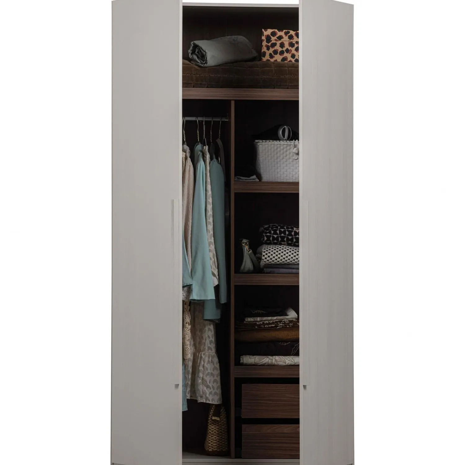 Clearance WOOOD Rens 2-deurs hang/legkast greep lang noten/pebble grey
