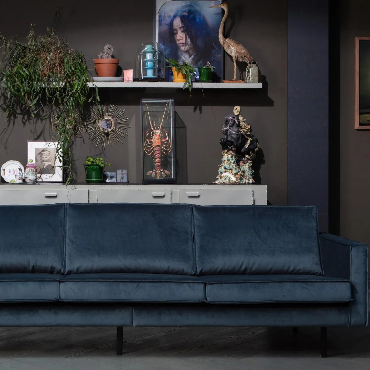Outlet WOOOD Rodeo bank 3-zits velvet Groenblauw
