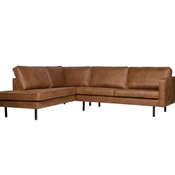 Outlet WOOOD Rodeo hoekbank links ecoleer Cognac