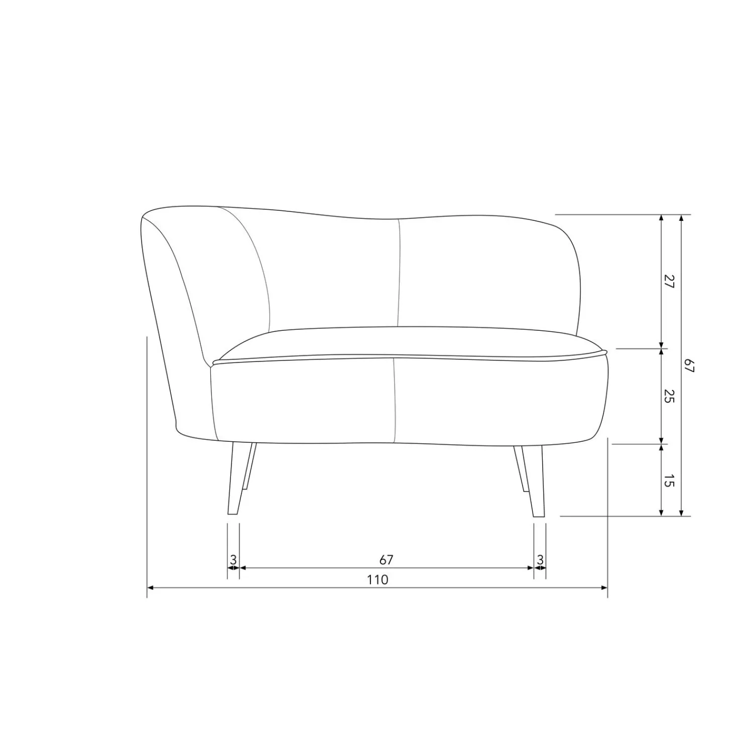 WOOOD Sara lounge fauteuil links velvet Warm groen