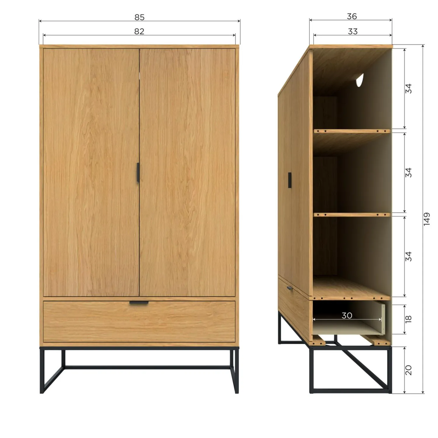Best WOOOD Silas 2-deurs kast decor Eiken
