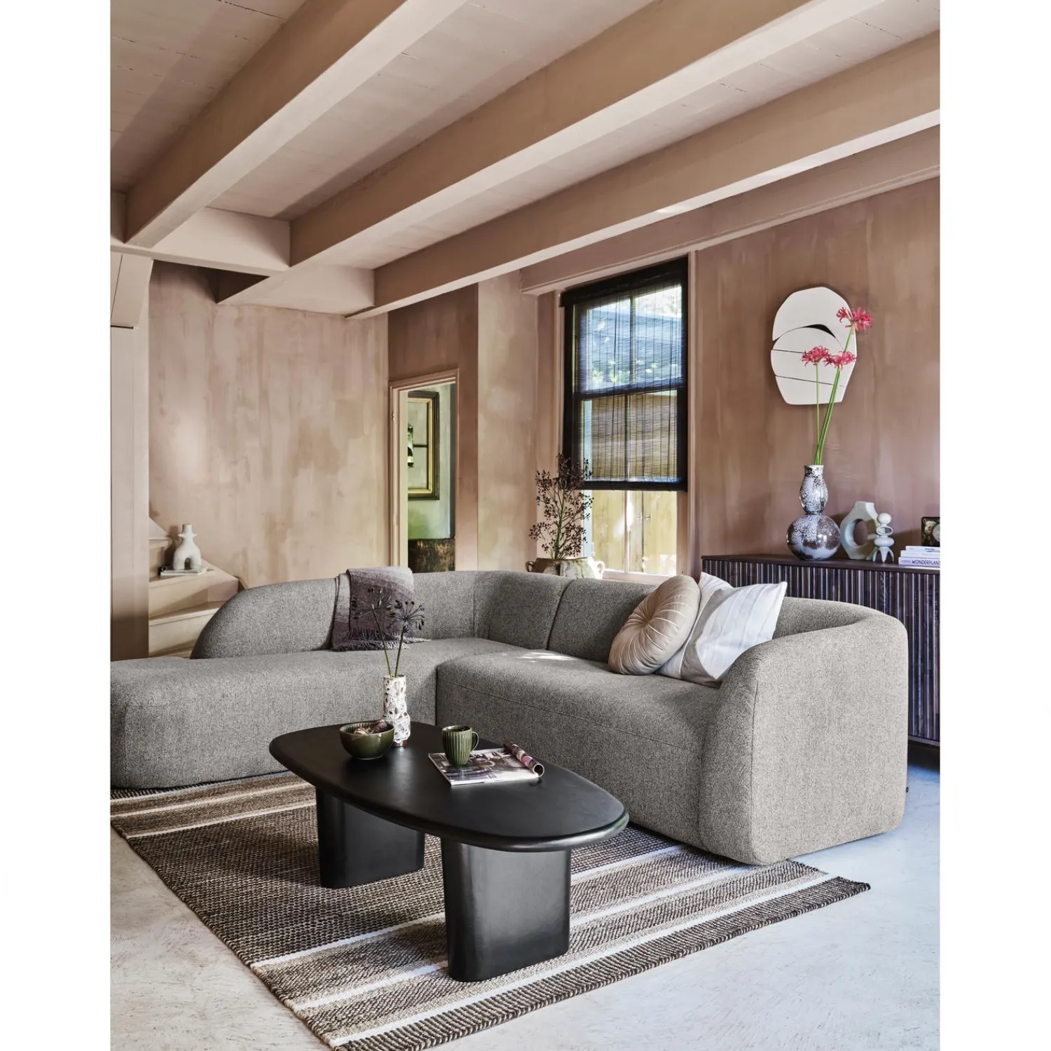 Best WOOOD Sloping hoekbank links Grijs melange
