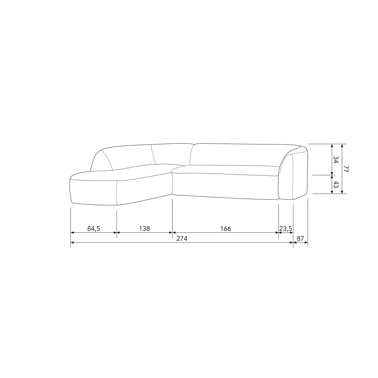 Sale WOOOD Sloping hoekbank links Lichtbruin melange