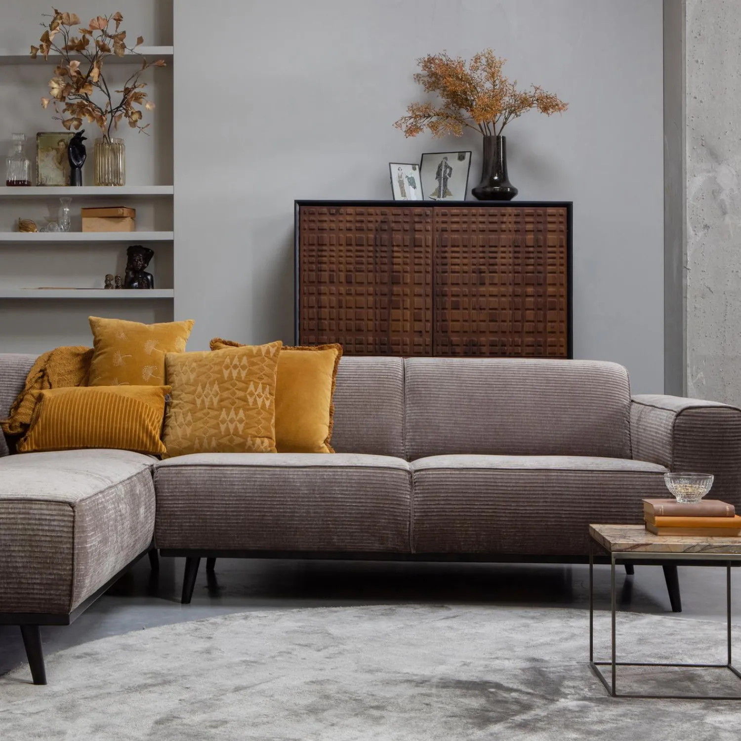 New WOOOD Statement hoekbank links ribstof Taupe
