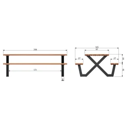 Hot WOOOD Tablo Outdoor picknicktafel ayous naturel X-poot metaal