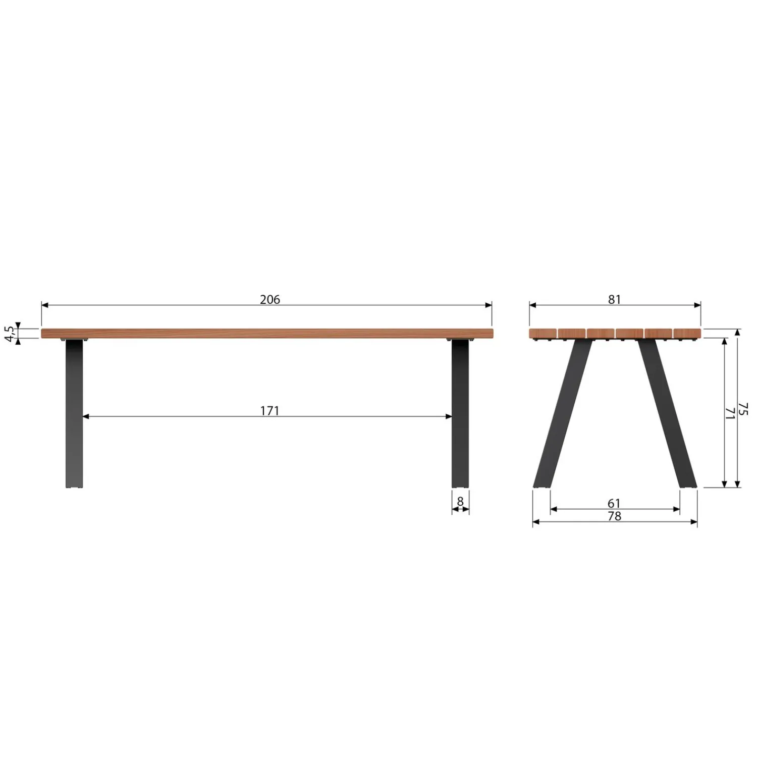 New WOOOD Tablo tuintafel ayous naturel met A-vorm poot metaal