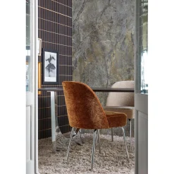 Discount WOOOD Vogue eetkamerstoel 3D chenille chrome poot Middenbruin