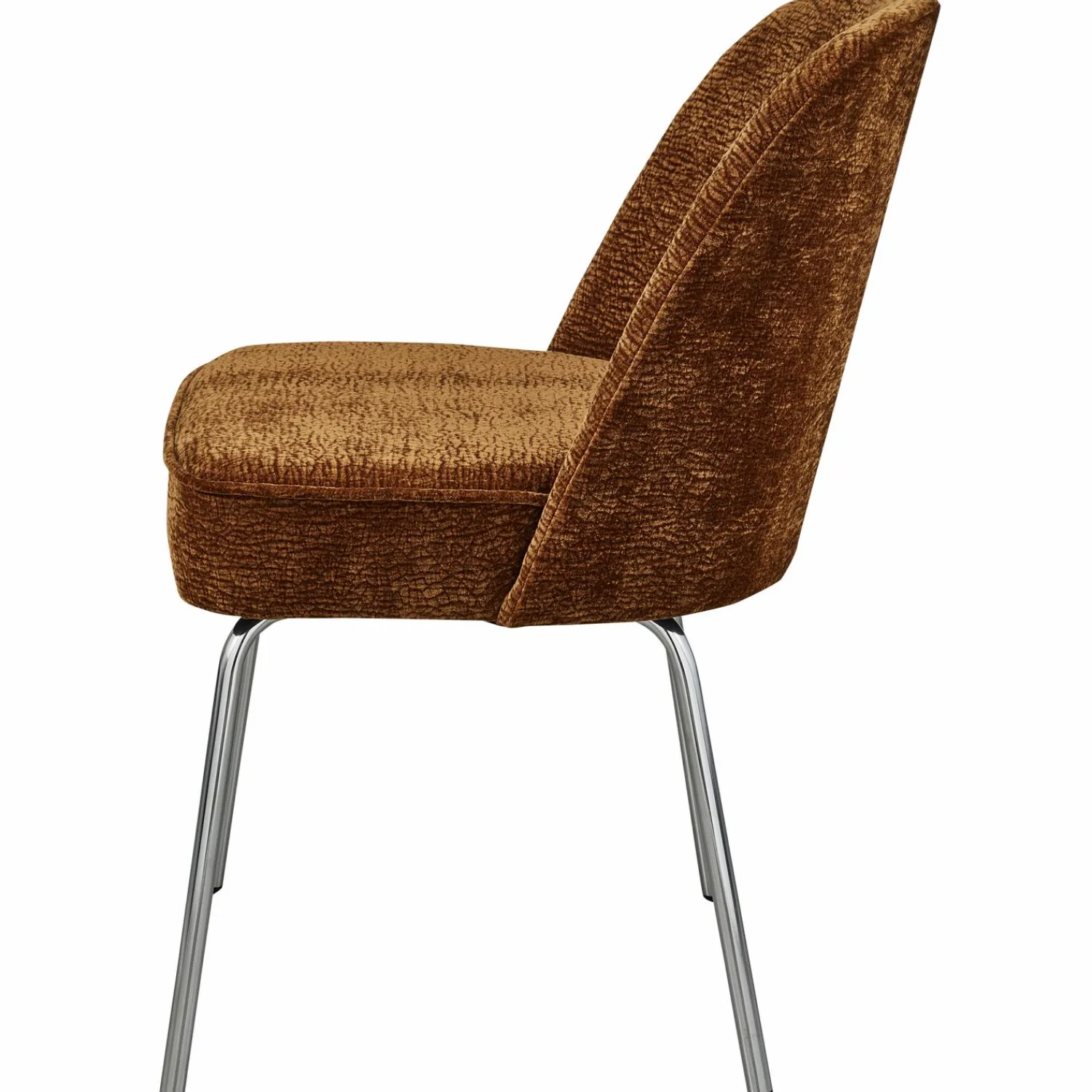 Discount WOOOD Vogue eetkamerstoel 3D chenille chrome poot Middenbruin