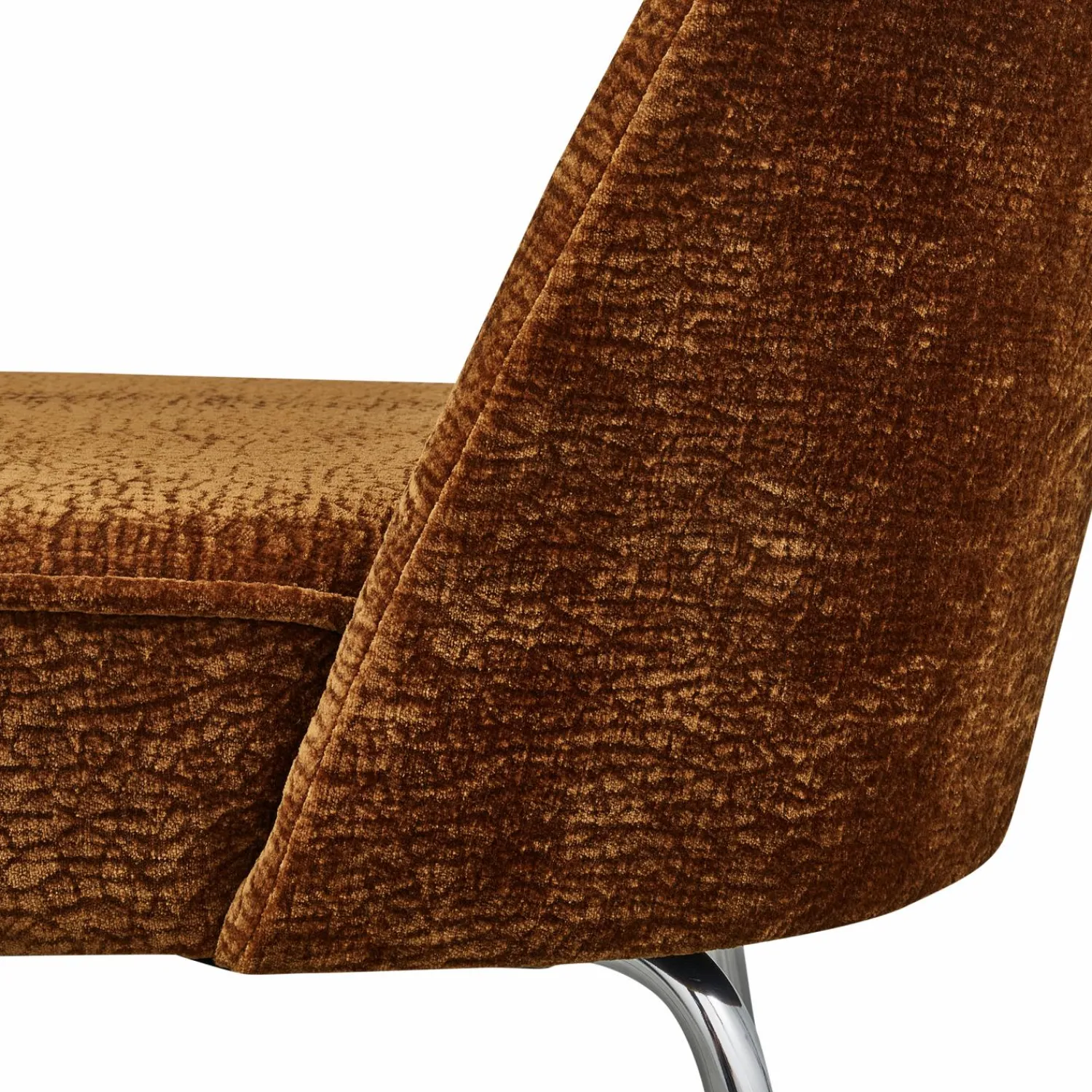 Discount WOOOD Vogue eetkamerstoel 3D chenille chrome poot Middenbruin