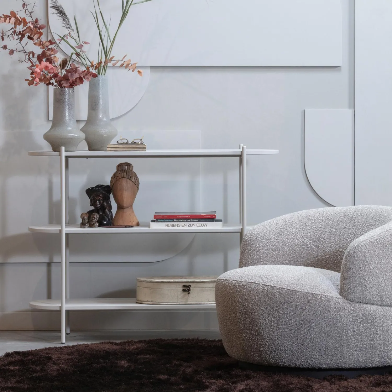 Best WOOOD Woolly draaifauteuil bouclé gemeleerd Naturel